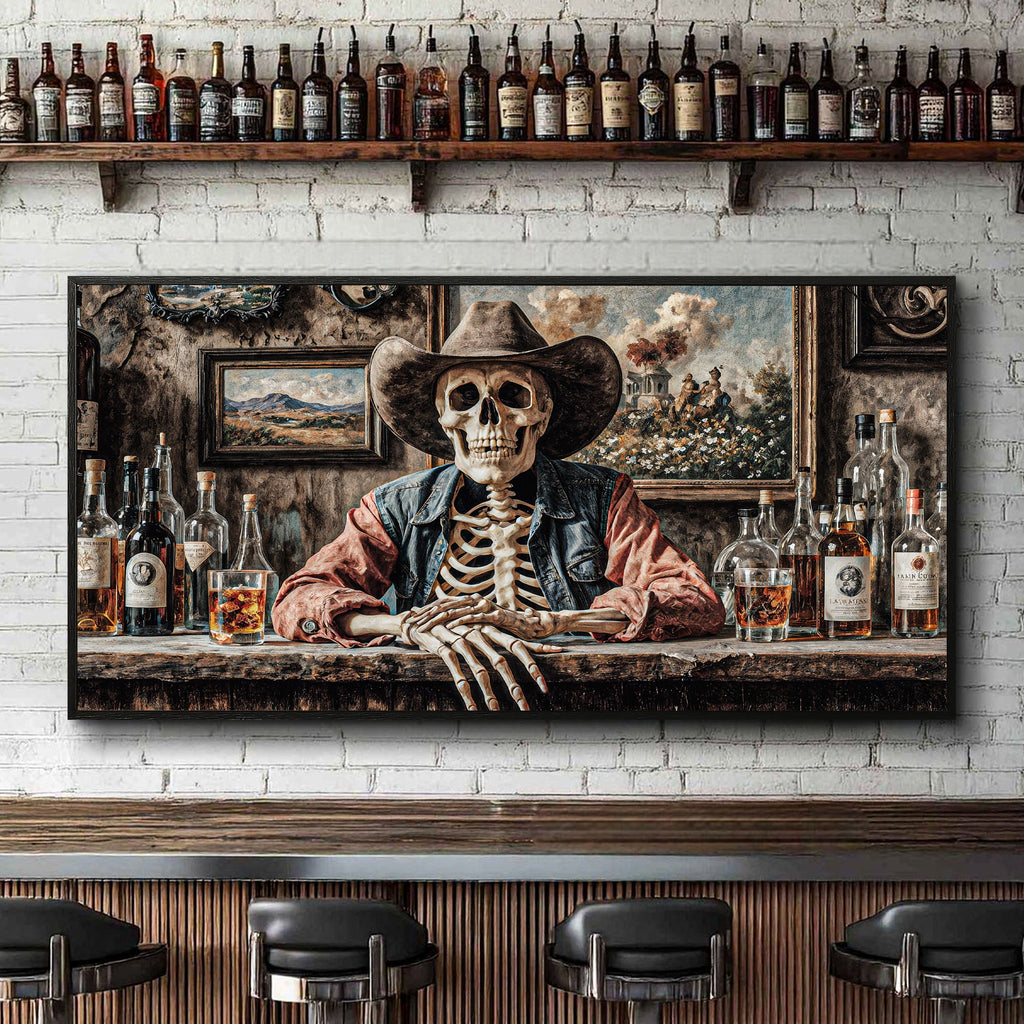 Skeleton Cowboy Barman At Western Saloon Wall Art | Canvas | Wiccan Center