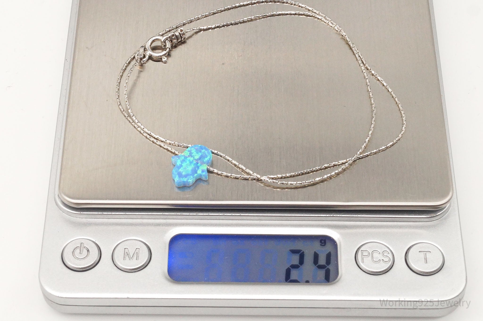 Vintage Blue Opal Hamsa Hand Sterling Silver Necklace | Jewelry > Necklaces > Pendants | Wiccan Center