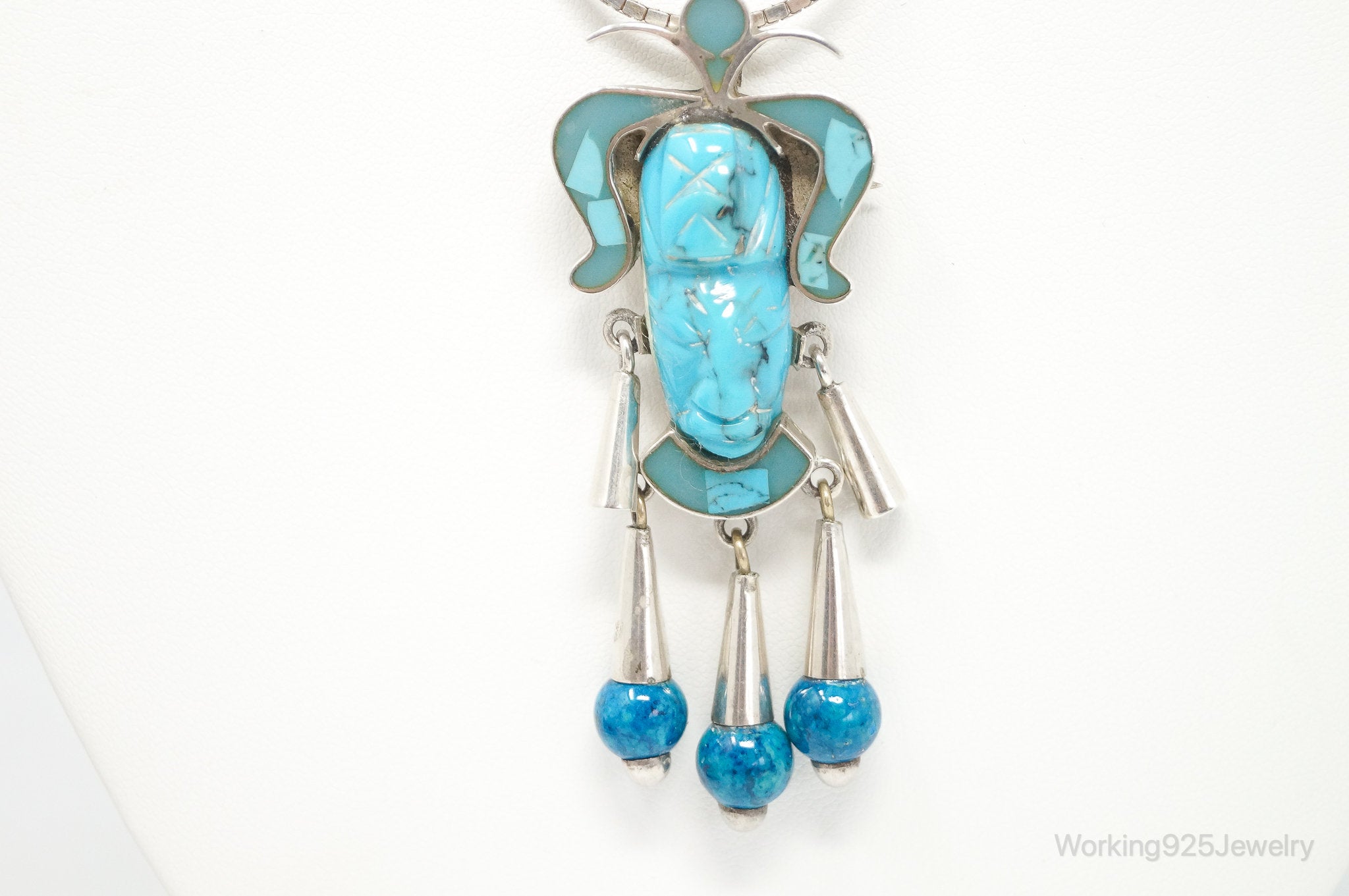 Vintage Mexico Handmade Turquoise Warrior Sterling Silver Necklace Brooch | Jewelry > Necklaces > Pendants | Wiccan Center