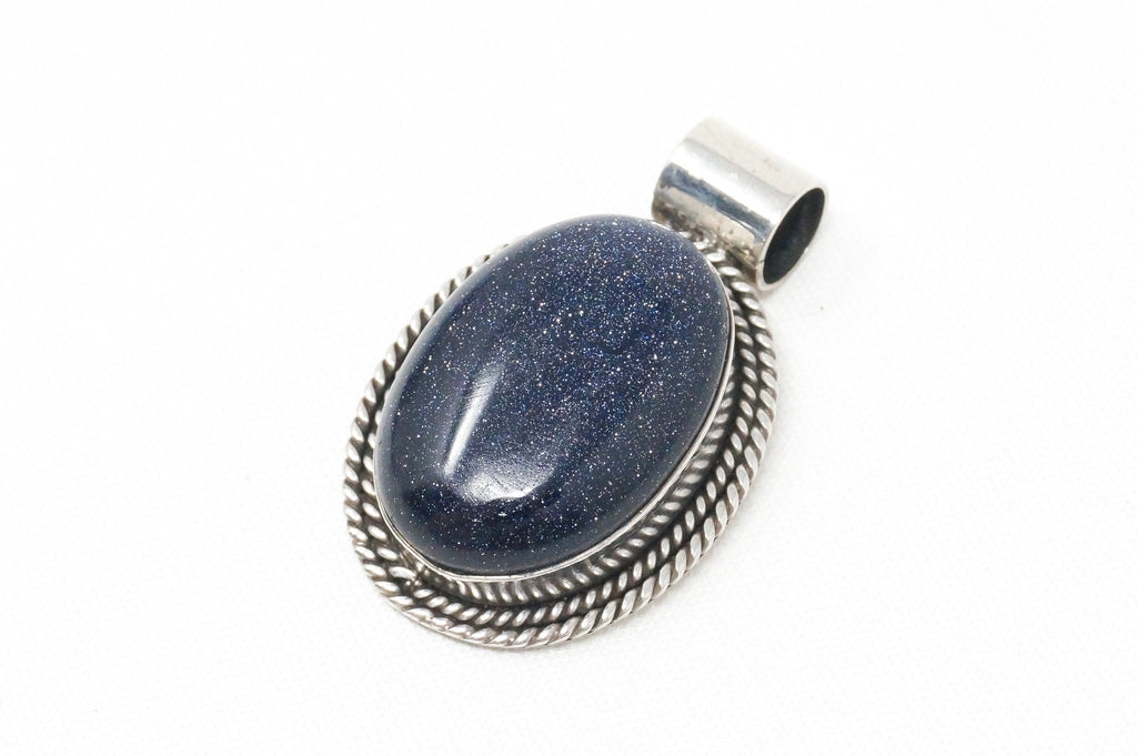 Vintage Handmade Blue Goldstone Sterling Silver Southwestern Necklace Pendant | Jewelry > Necklaces > Pendants | Wiccan Center
