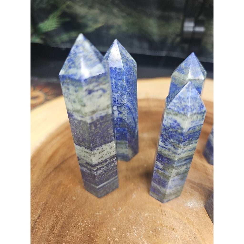 Blue Lapis Lazuli & Pyrite Crystal Tower — Rare Generator Point from Brazil | CrystalCloud Company | Crystal Points & Towers | Wiccan Center
