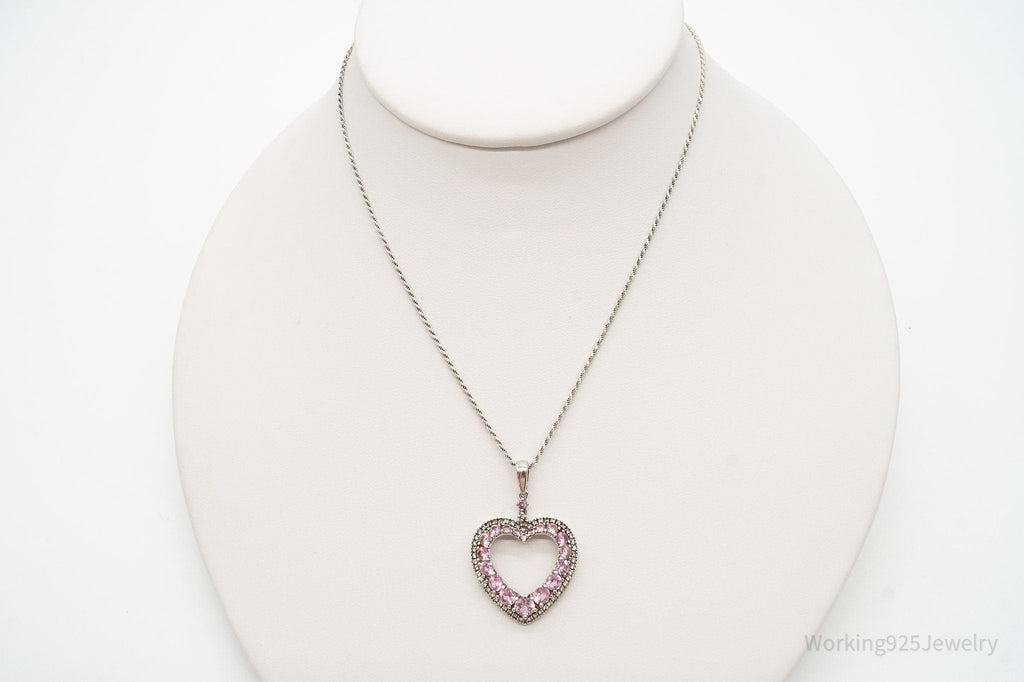 Vintage Pink & White Cubic Zirconia Heart Sterling Silver Necklace | Jewelry > Necklaces > Pendants | Wiccan Center