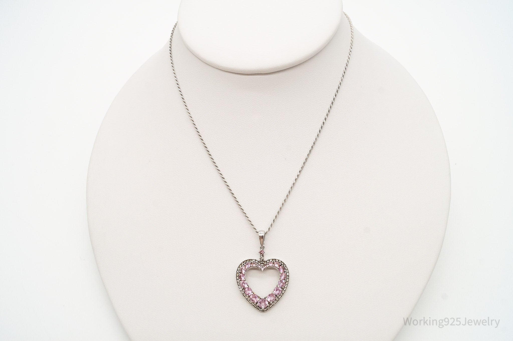 Vintage Pink & White Cubic Zirconia Heart Sterling Silver Necklace | Jewelry > Necklaces > Pendants | Wiccan Center