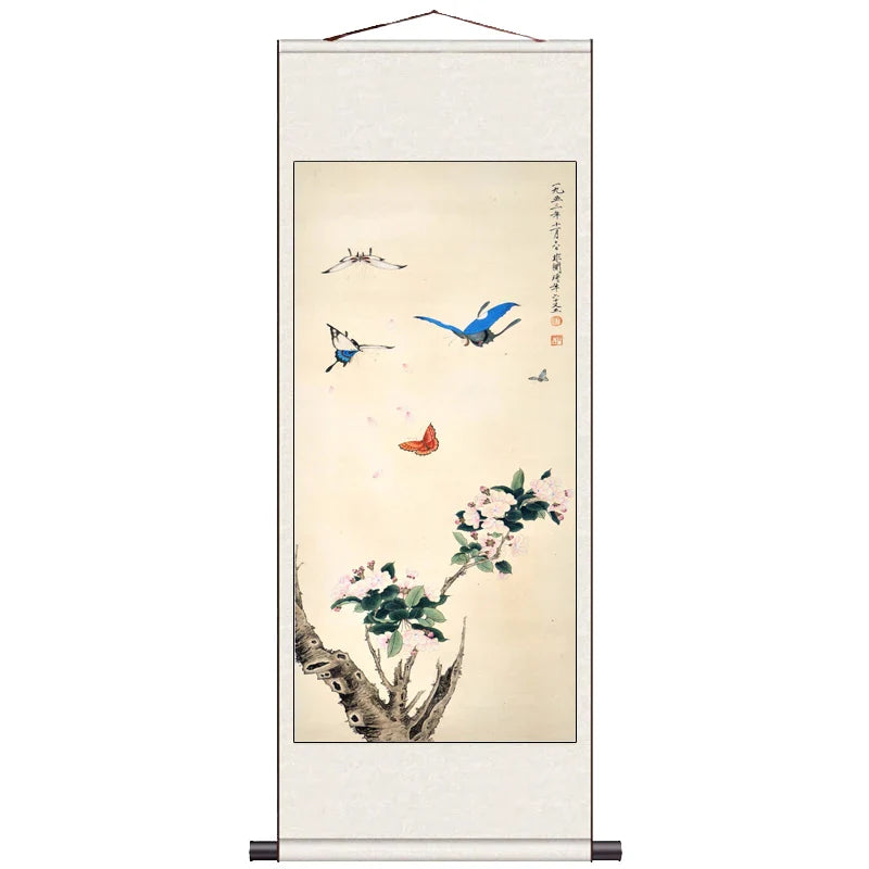 Peach Blossom Double Swallow Decorative Calligraphy and Painting Silk Gift Room Decor Aesthetic Wall Art Home Decor