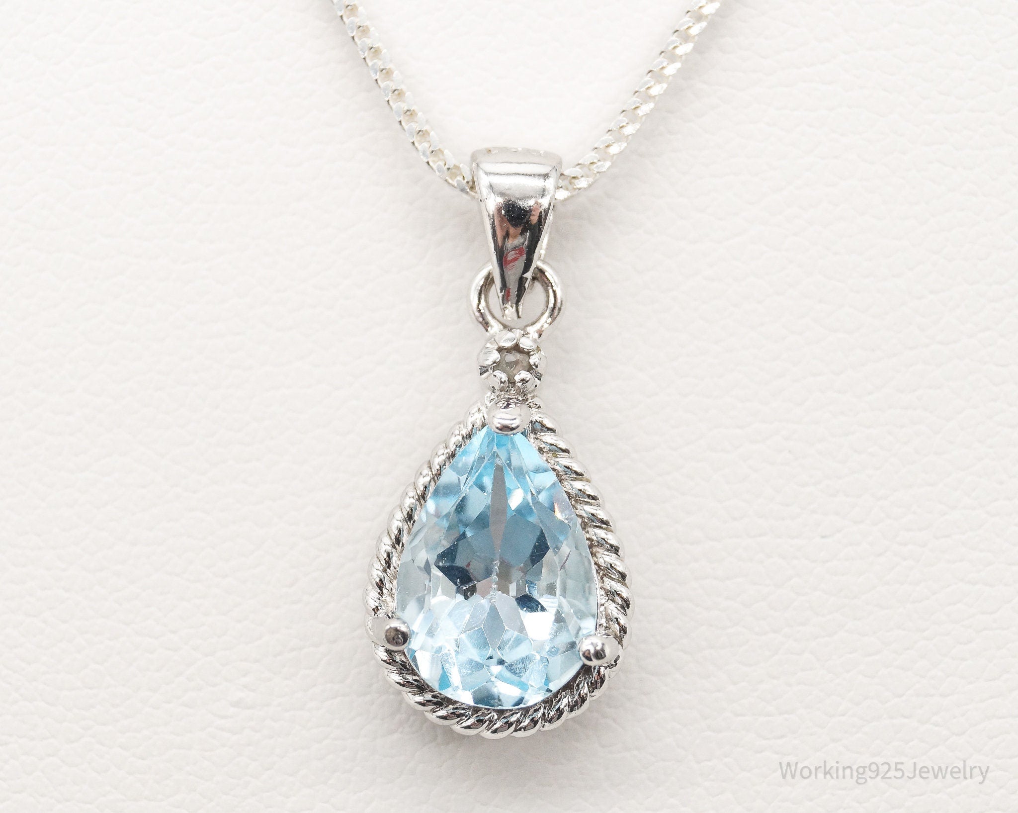 Vintage Designer DBJ Blue Topaz Diamond Sterling Silver Adjustable Necklace | Jewelry > Necklaces > Pendants | Wiccan Center