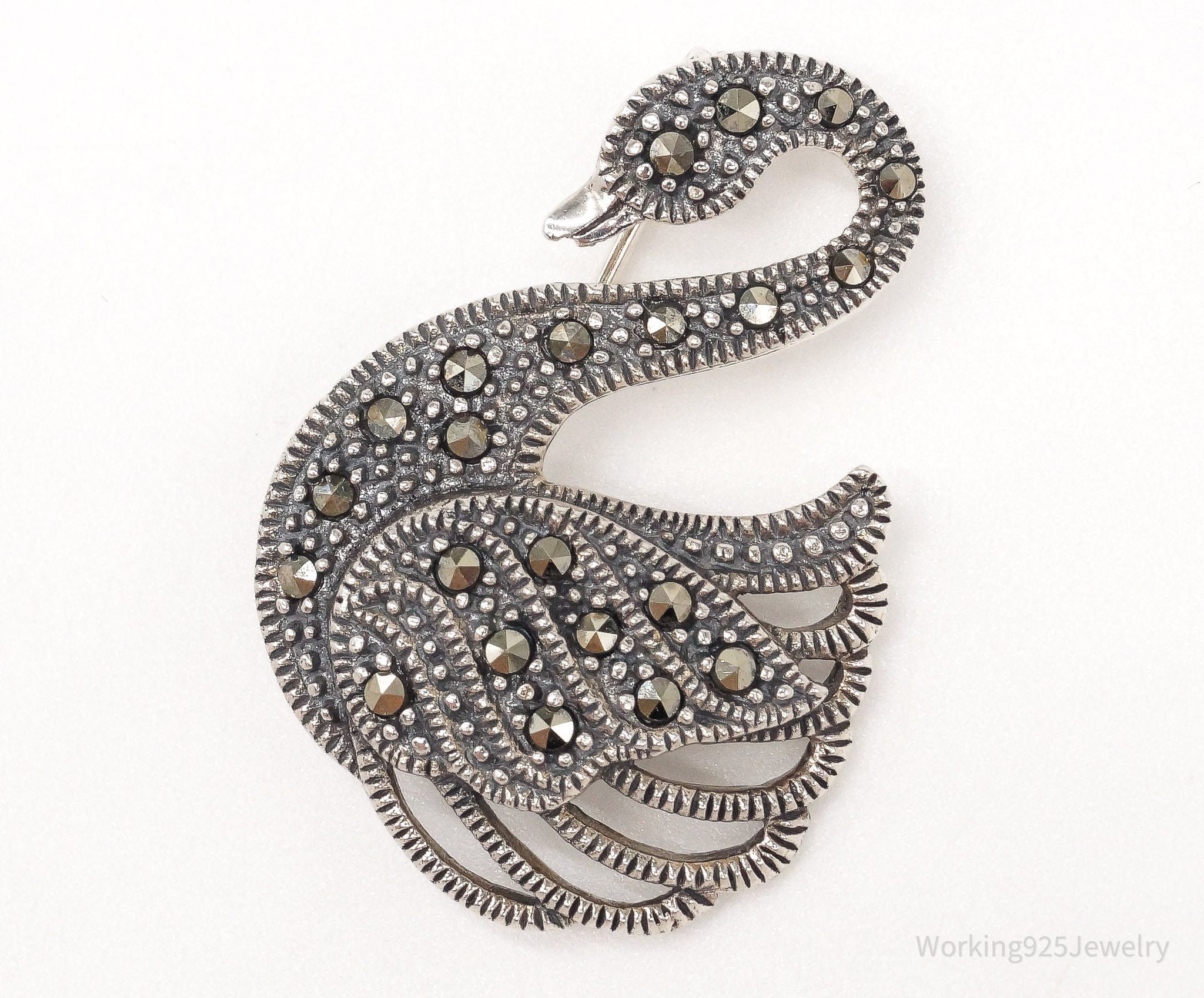 Vintage Marcasite Swan Sterling Silver Brooch Pin | Jewelry > Brooches, Pins & Clips | Wiccan Center