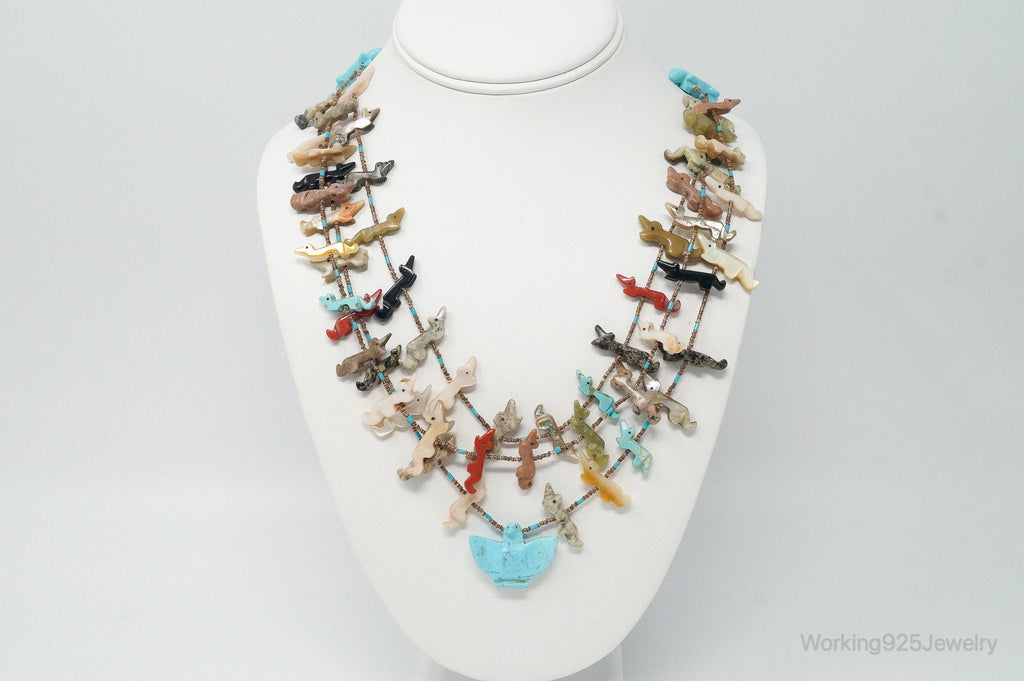 VTG Native America Fox Fetish Carved Multi Gem Sterling Silver Necklace | Jewelry > Necklaces > Pendants | Wiccan Center