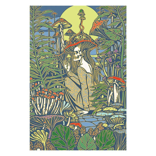 3D Dream Love Tapestry (Feminine Skeleton in Mushroom Forest with Sun) | Tapestries | Wiccan Center