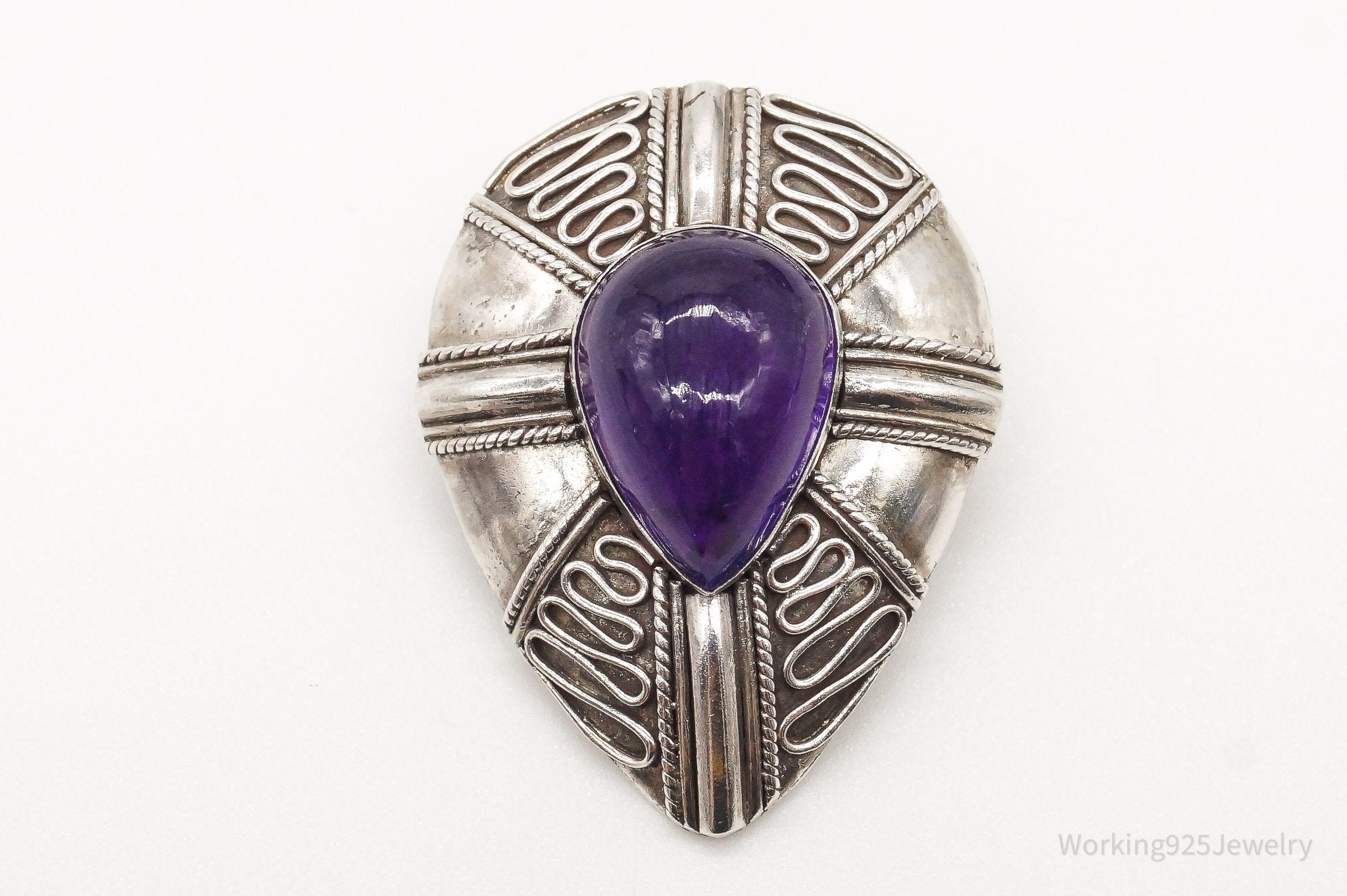 Vintage Amethyst Bali Sterling Silver Brooch Pin Pendant | Jewelry > Necklaces > Pendants | Wiccan Center