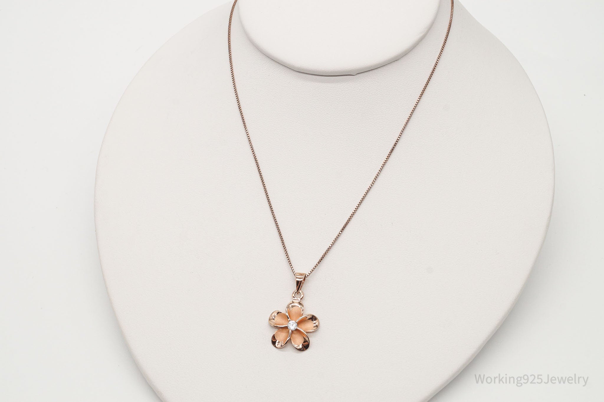 Vintage Cubic Zirconia Rose Gold Vermeil Sterling Silver Flower Necklace | Jewelry > Necklaces > Pendants | Wiccan Center
