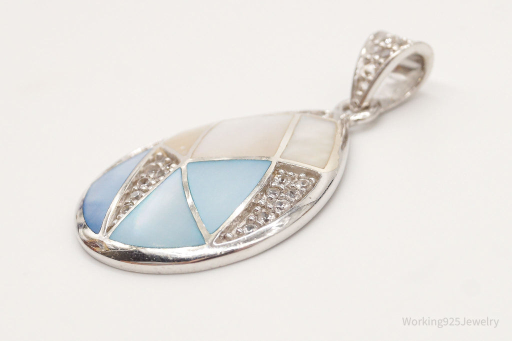 Large Vintage Mother Of Pearl Cubic Zirconia Sterling Silver Pendant | Jewelry > Necklaces > Pendants | Wiccan Center