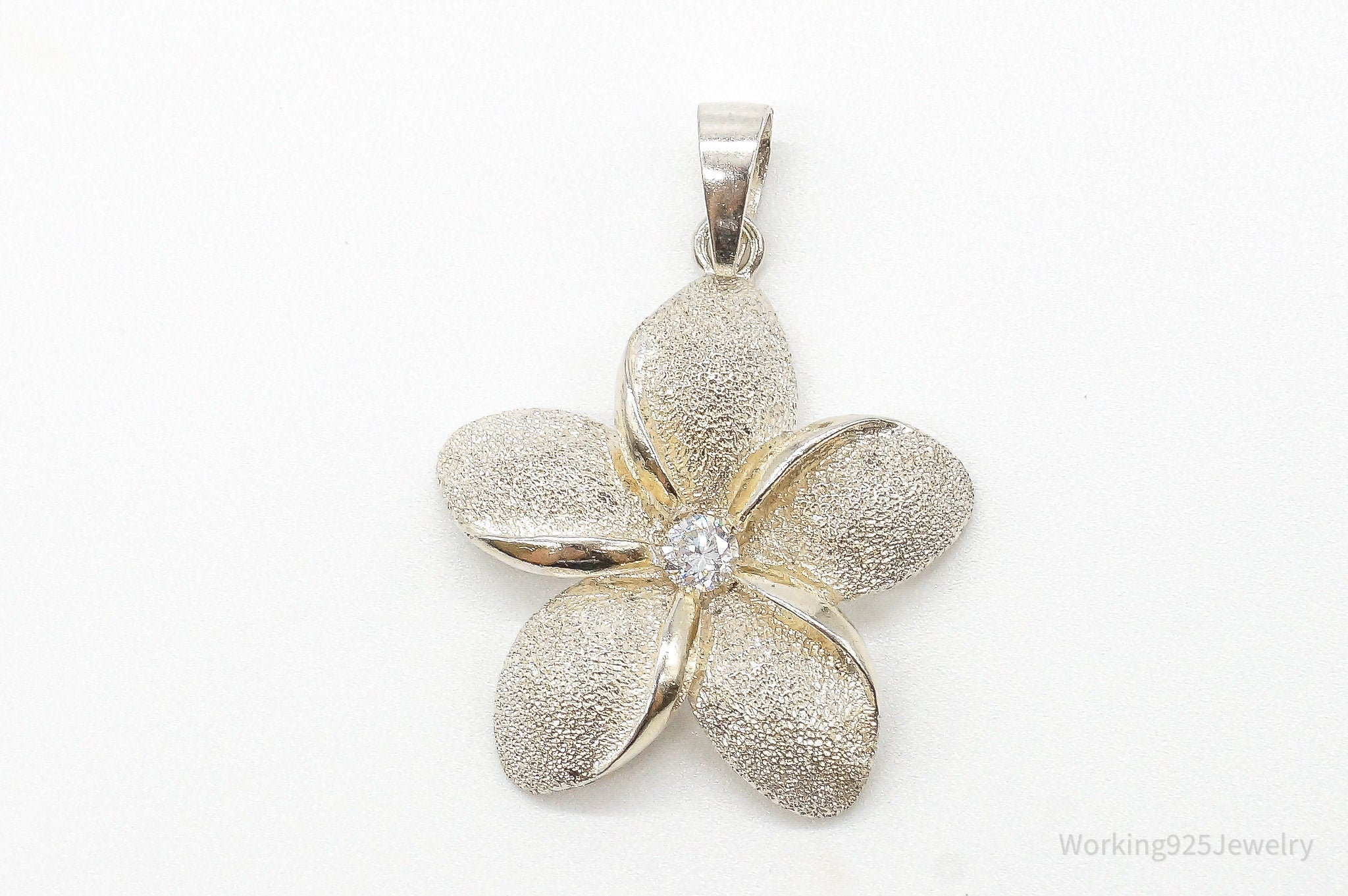 Large Vintage Cubic Zirconia Flower Sterling Silver Pendant | Jewelry > Necklaces > Pendants | Wiccan Center