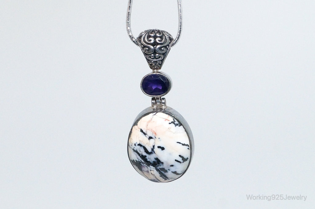 Vintage Large Zebra Jasper Amethyst Sterling Silver Necklace Pendant | Jewelry > Necklaces > Pendants | Wiccan Center