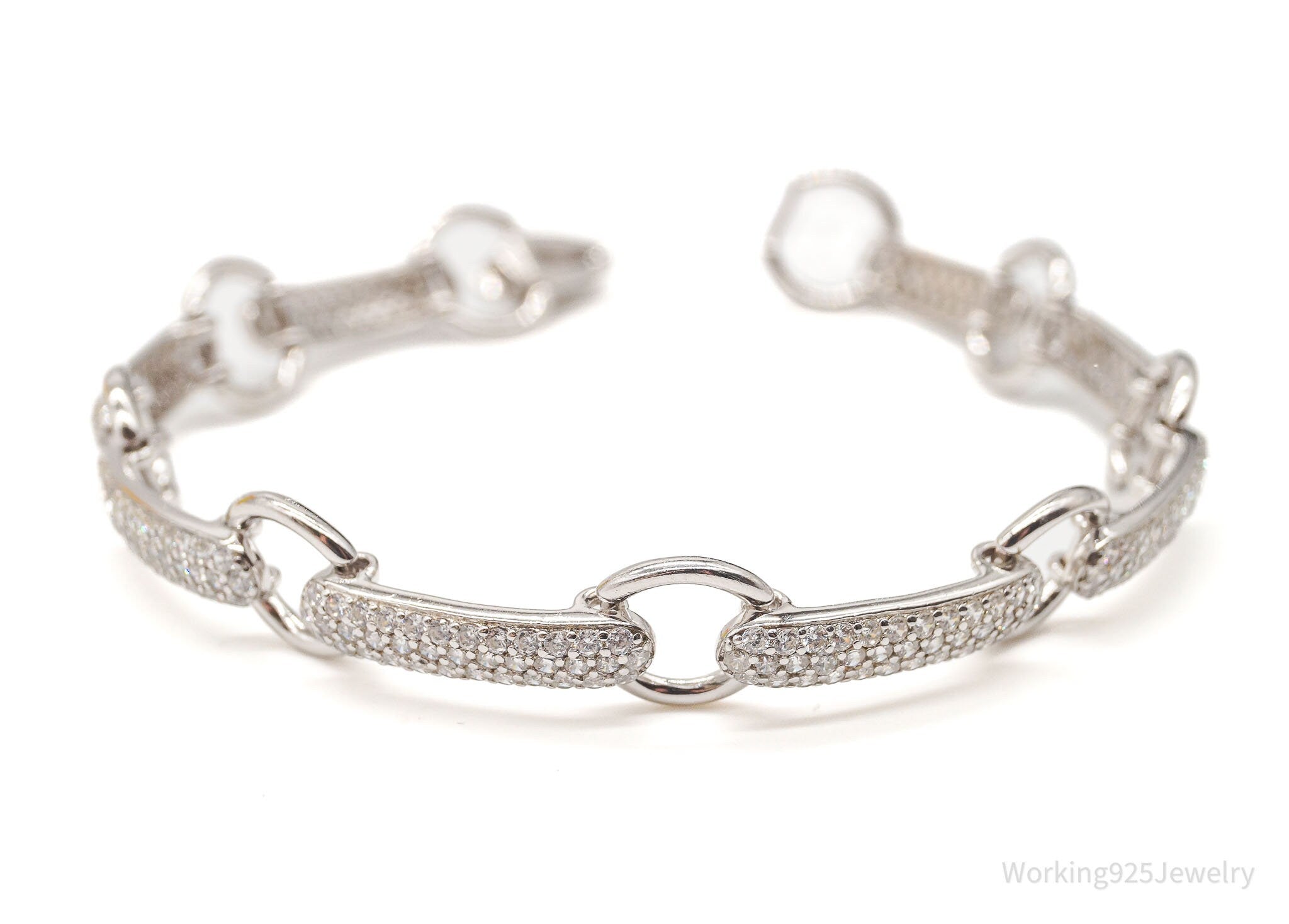 Vintage Designer Cubic Zirconia Open Link Sterling Silver Bracelet | Jewelry > Bracelets | Wiccan Center
