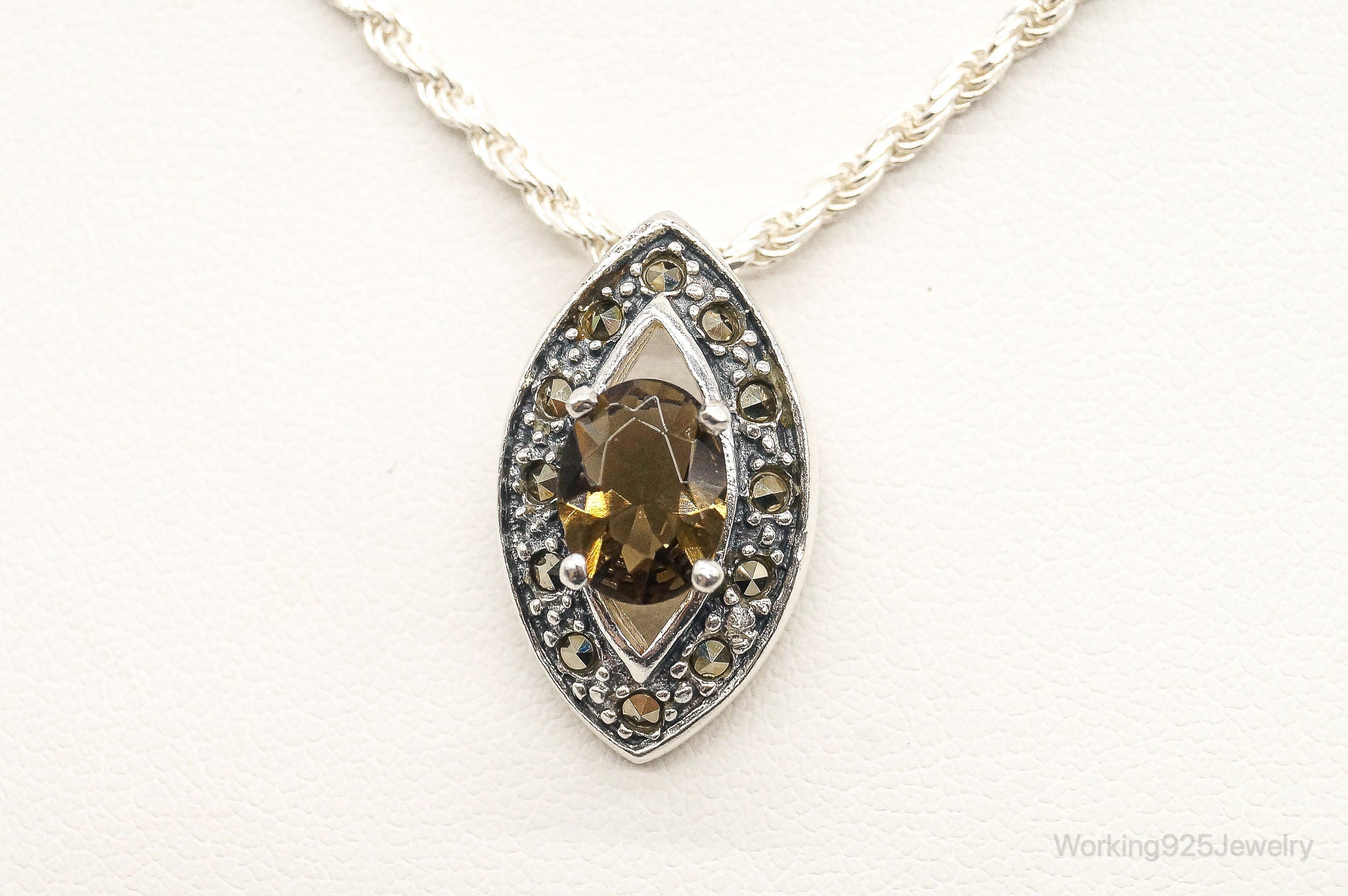 Vintage Smoky Topaz Marcasite Art Deco Sterling Silver Necklace | Jewelry > Necklaces > Pendants | Wiccan Center