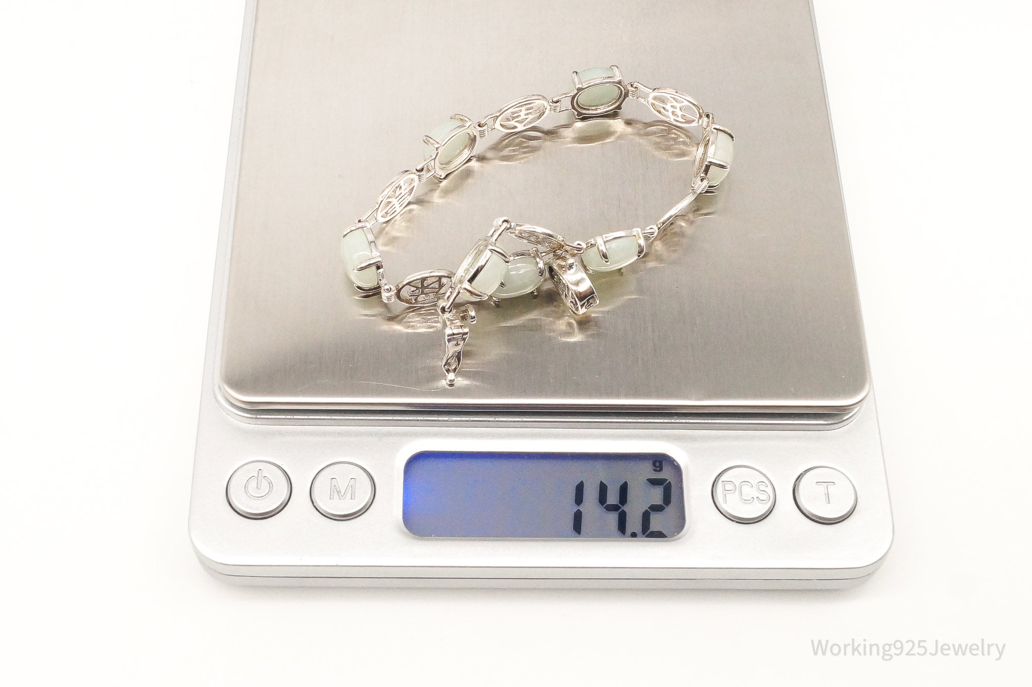 Vintage Jade Good Fortune Sterling Silver Bracelet | Jewelry > Bracelets | Wiccan Center