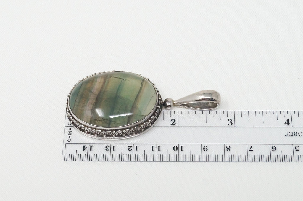 Vintage Designer SAJEN Green Agate Sterling Silver Necklace Pendant | Jewelry > Necklaces > Pendants | Wiccan Center