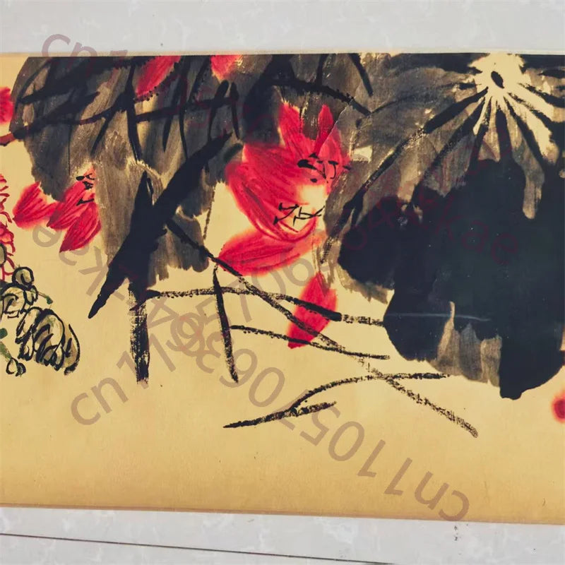 China Old long Scroll Painting,Qi Baishi's watercolor painting "Colorful Painting of the Competition of Flowers"