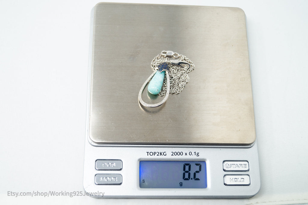 Vtg Designer RPG Ocean Blue Larimar Sapphire Diamond Sterling Silver Necklace | Jewelry > Necklaces > Pendants | Wiccan Center