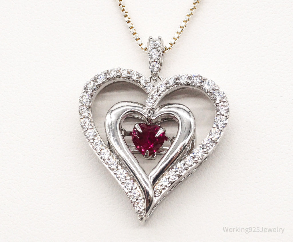 Vintage Designer SUN Ruby Cubic Zirconia Heart Sterling Silver Necklace | Jewelry > Necklaces > Pendants | Wiccan Center