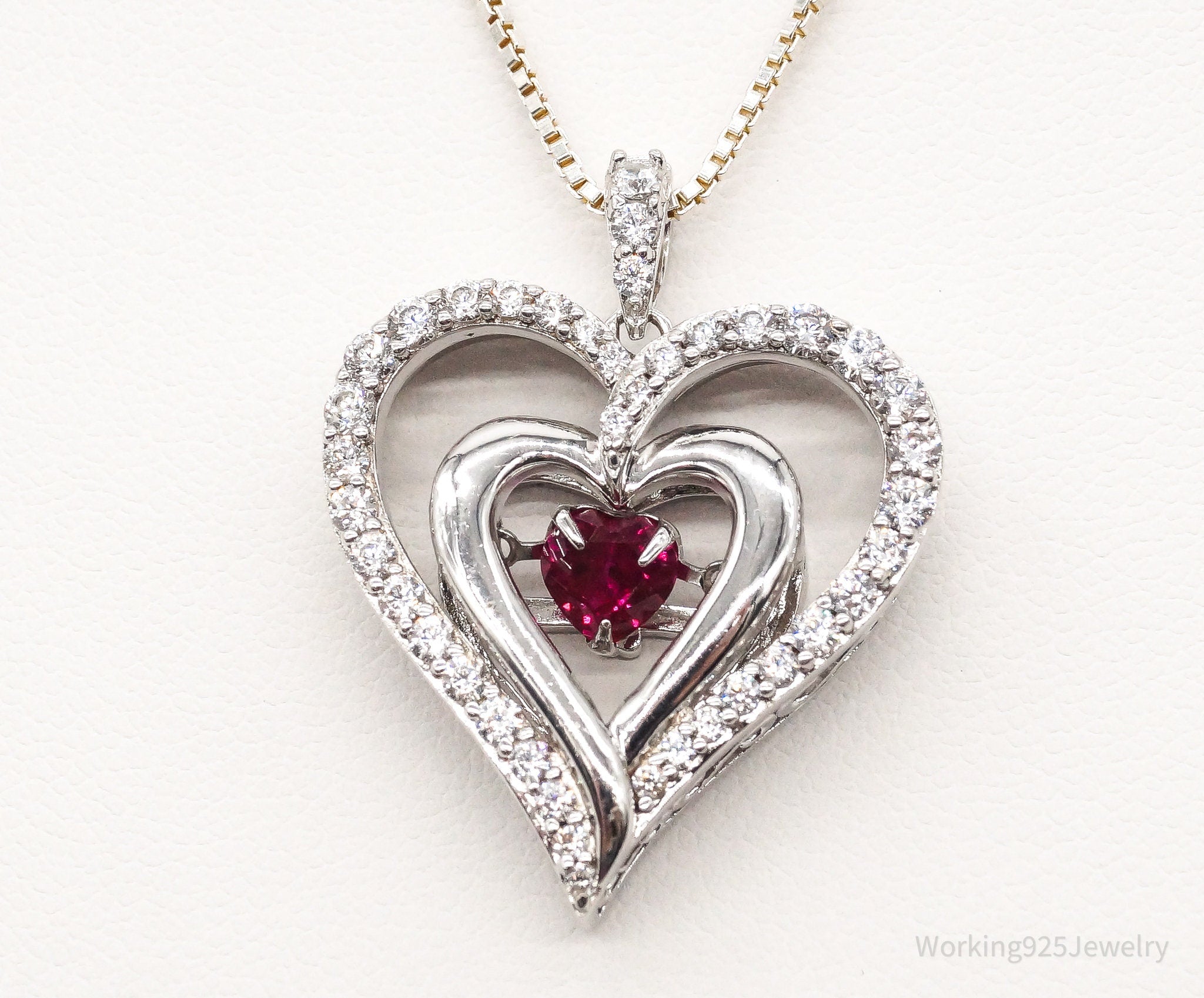 Vintage Designer SUN Ruby Cubic Zirconia Heart Sterling Silver Necklace | Jewelry > Necklaces > Pendants | Wiccan Center