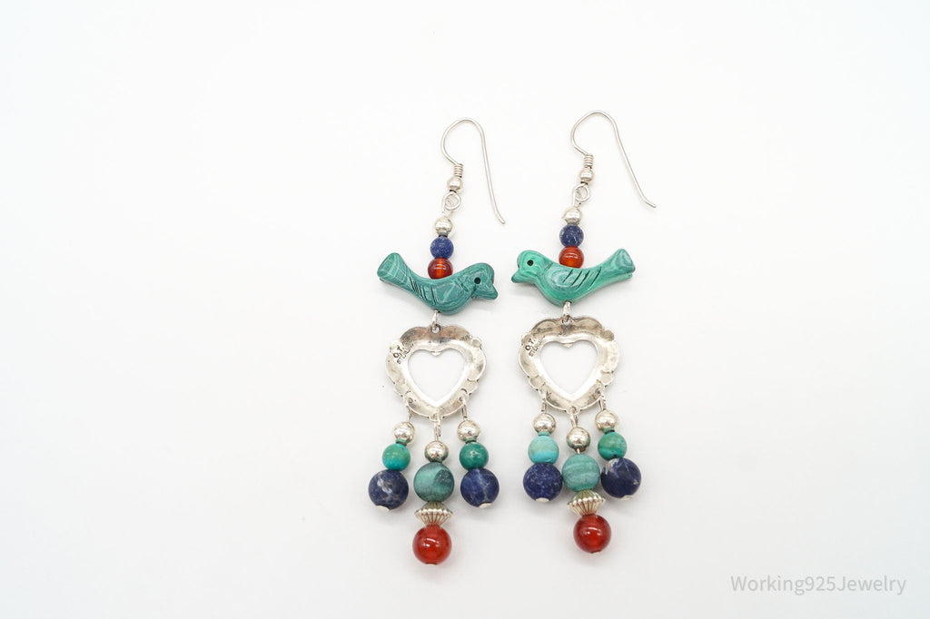 Vintage Native American QT Quoc Multi Gemstone Bead Sterling Silver Earrings | Jewelry > Earrings | Wiccan Center