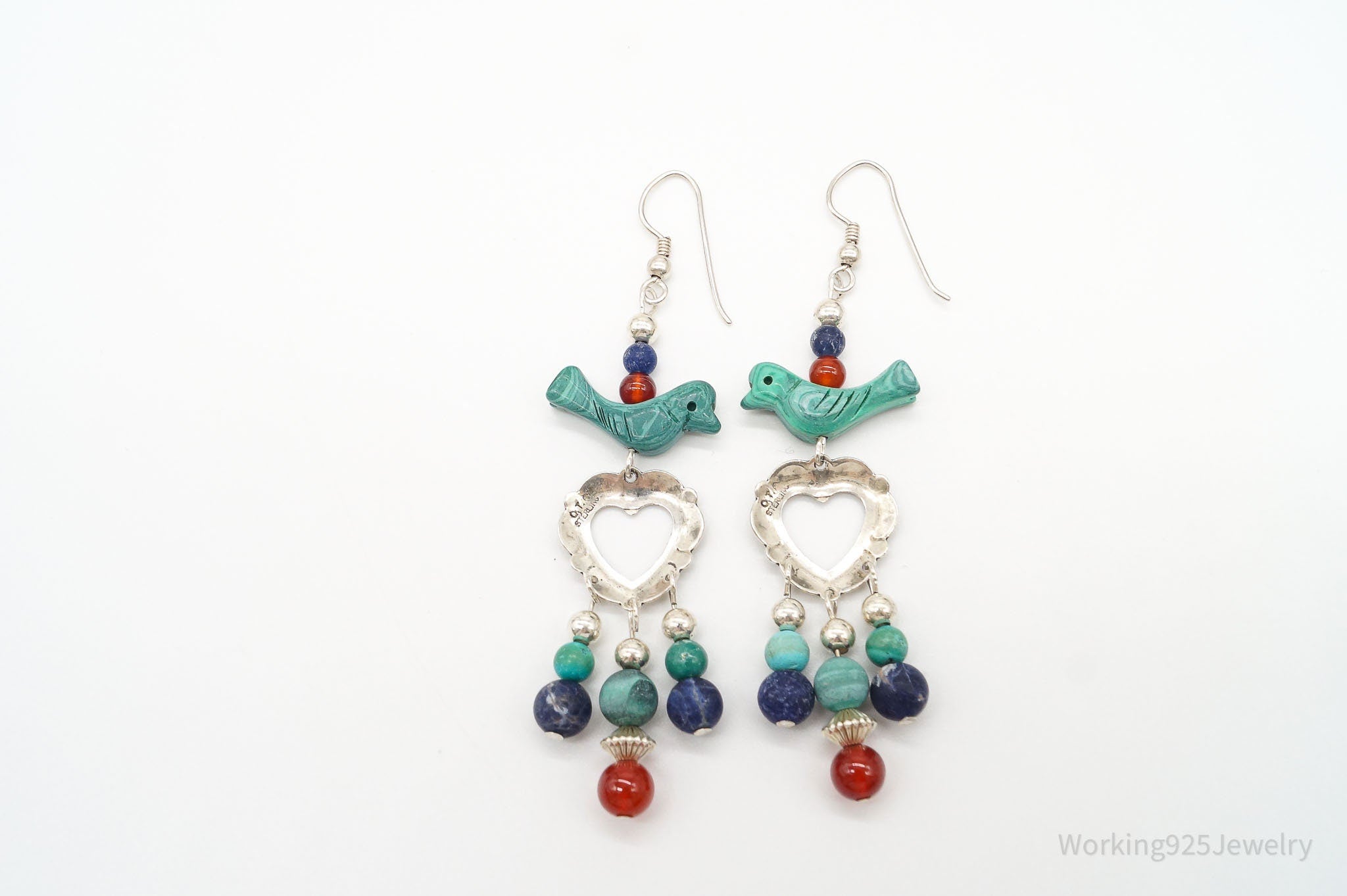 Vintage Native American QT Quoc Multi Gemstone Bead Sterling Silver Earrings | Jewelry > Earrings | Wiccan Center