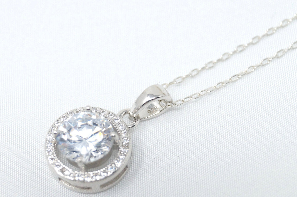 Vintage Art Deco Style Large Simulated Diamond Sterling Silver Necklace 18" | Jewelry > Necklaces > Pendants | Wiccan Center