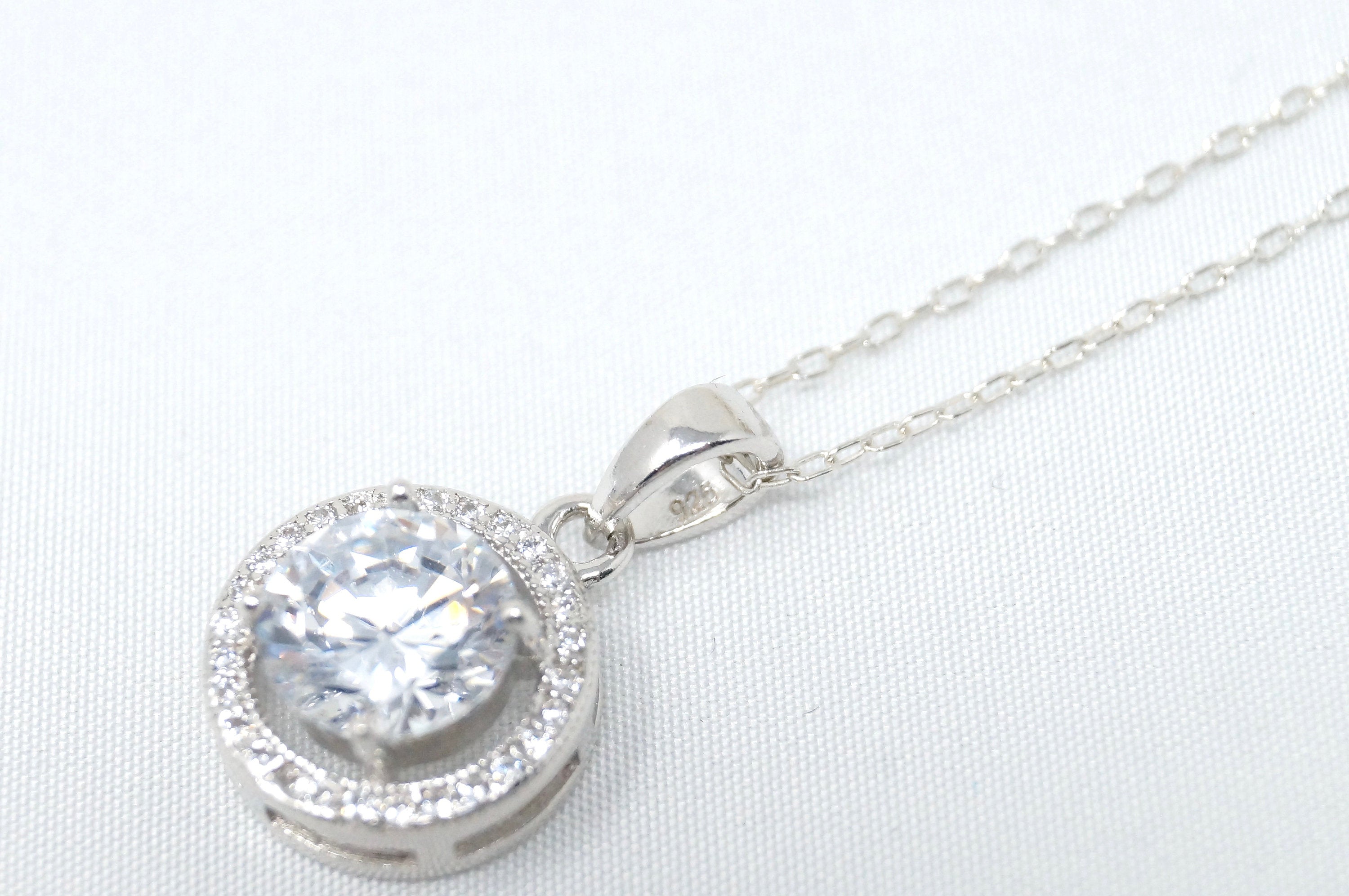 Vintage Art Deco Style Large Simulated Diamond Sterling Silver Necklace 18" | Jewelry > Necklaces > Pendants | Wiccan Center