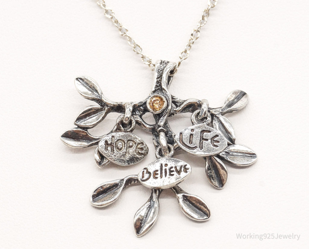 Vintage Shablool Didae Orange CZ Hope Believe Life Tree Sterling Silver Necklace | Jewelry > Necklaces > Pendants | Wiccan Center