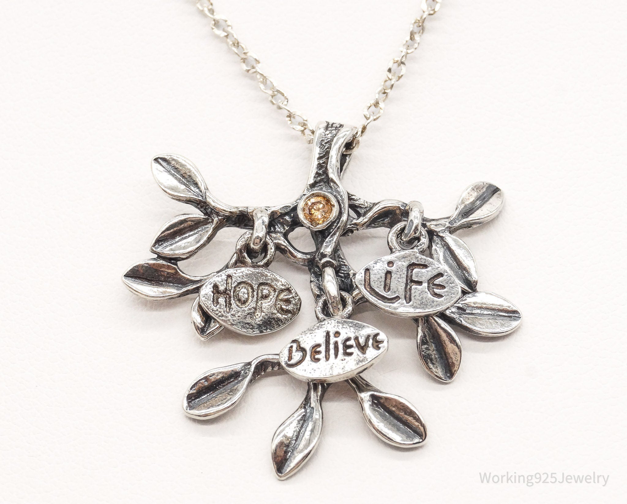 Vintage Shablool Didae Orange CZ Hope Believe Life Tree Sterling Silver Necklace | Jewelry > Necklaces > Pendants | Wiccan Center