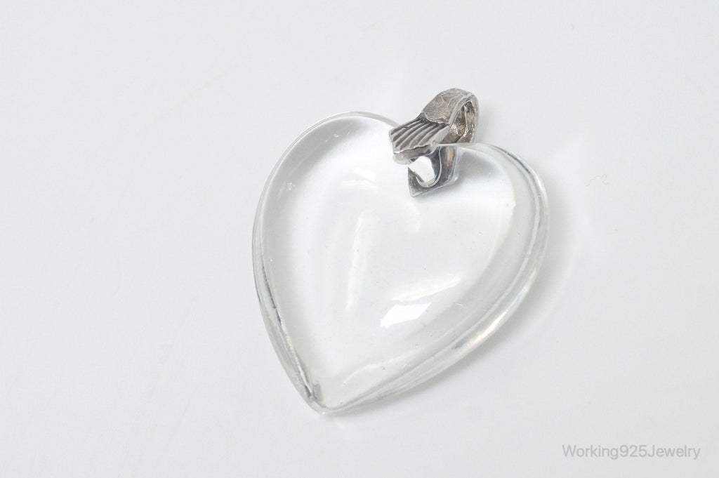 Vintage Large Glass Heart Sterling Silver Necklace Pendant | Jewelry > Necklaces > Pendants | Wiccan Center