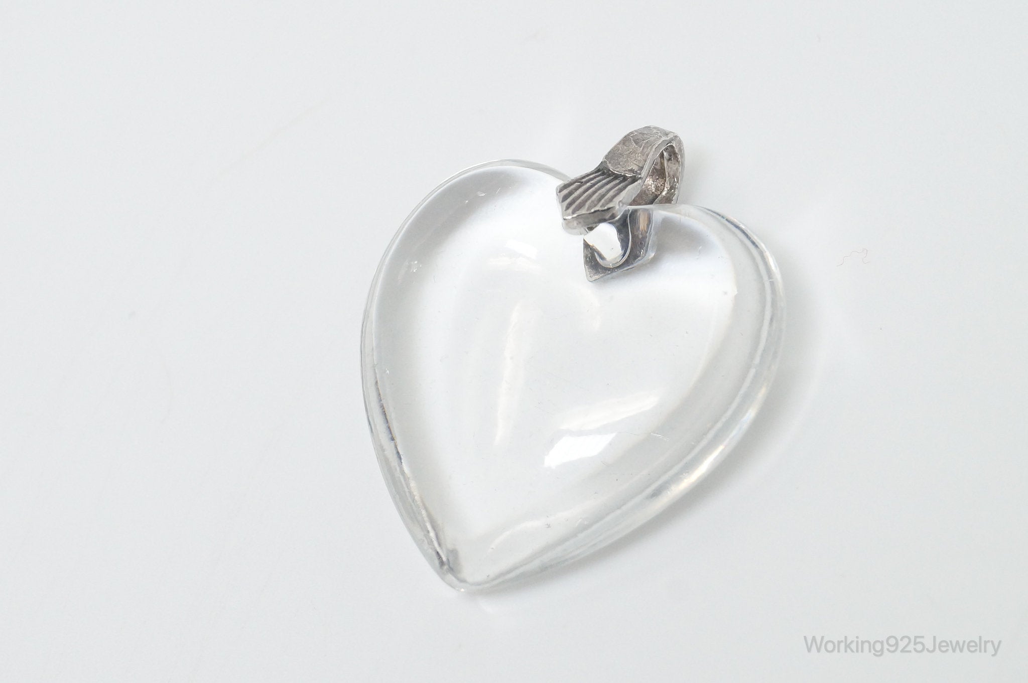 Vintage Large Glass Heart Sterling Silver Necklace Pendant | Jewelry > Necklaces > Pendants | Wiccan Center