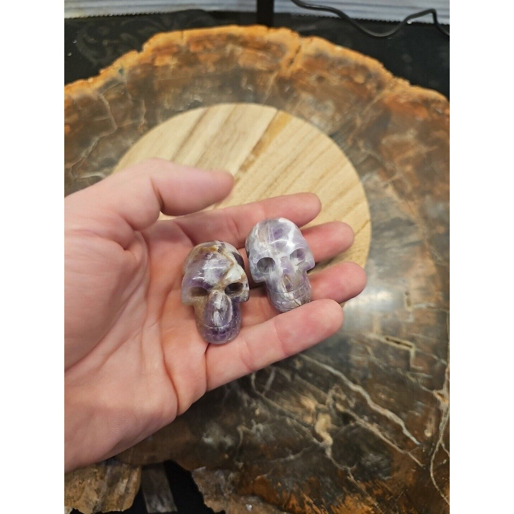 Dream Amethyst Crystal Skull Pair — 93g, Polished Display Pieces | CrystalCloud Company | Crystal Carvings & Skulls | Wiccan Center