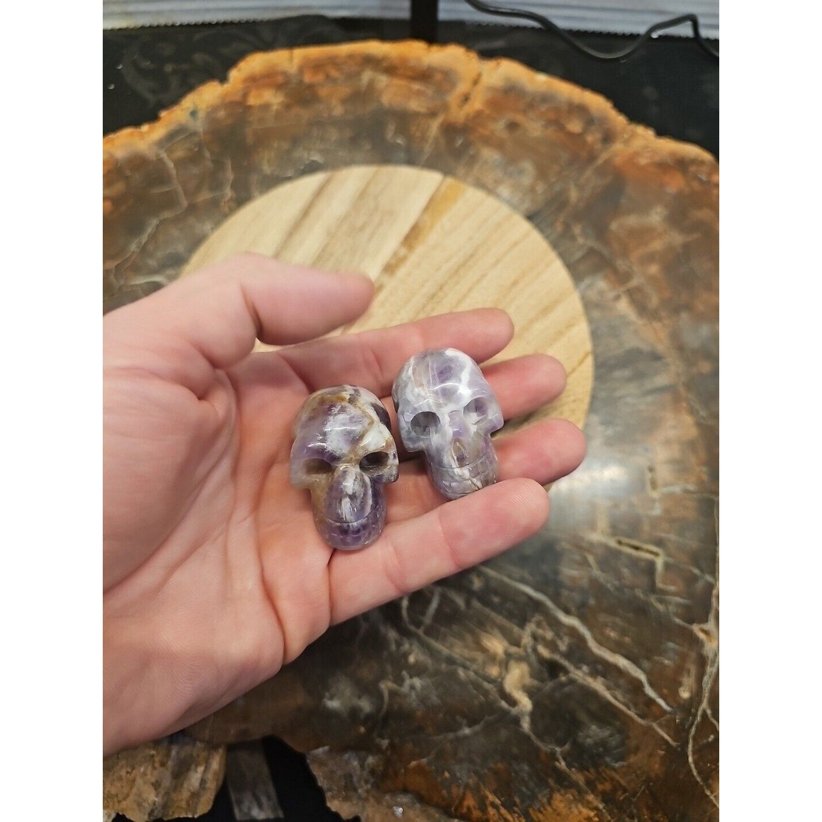 Dream Amethyst Crystal Skull Pair — 93g, Polished Display Pieces | CrystalCloud Company | Crystal Carvings & Skulls | Wiccan Center