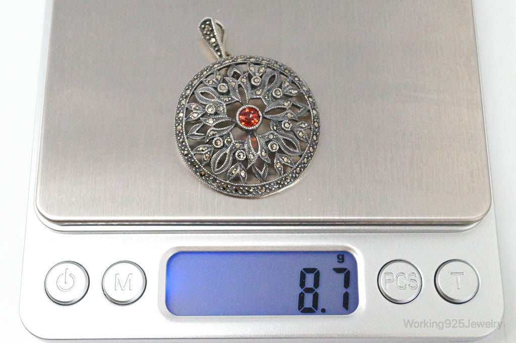 Large Judith Jack Garnet Marcasite Art Deco Sterling Silver Pendant | Jewelry > Necklaces > Pendants | Wiccan Center
