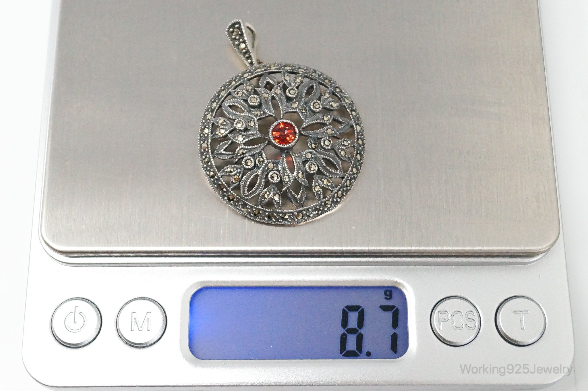 Large Judith Jack Garnet Marcasite Art Deco Sterling Silver Pendant | Jewelry > Necklaces > Pendants | Wiccan Center
