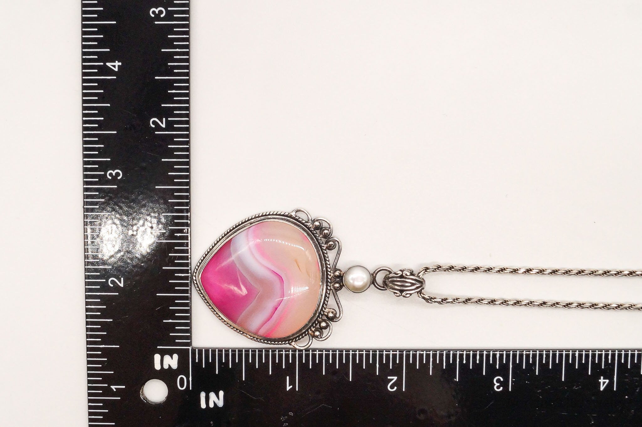 Vintage Large Pink Lace Agate & Pearl Sterling Silver Necklace | Jewelry > Necklaces > Pendants | Wiccan Center