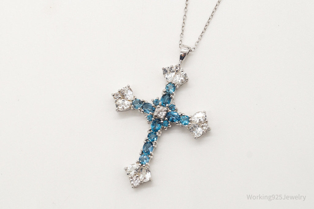 Vintage Blue Topaz Cubic Zirconia Cross Sterling Silver Necklace | Jewelry > Necklaces > Pendants | Wiccan Center