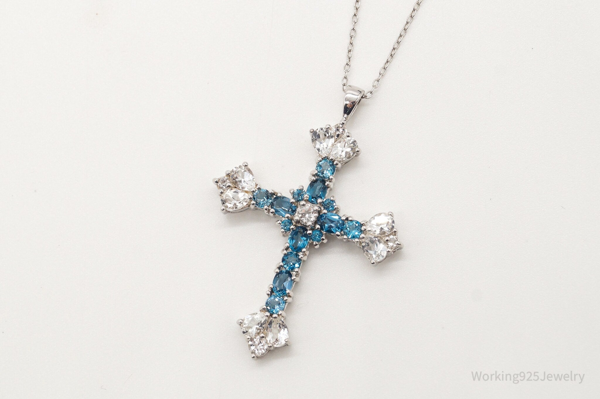 Vintage Blue Topaz Cubic Zirconia Cross Sterling Silver Necklace | Jewelry > Necklaces > Pendants | Wiccan Center