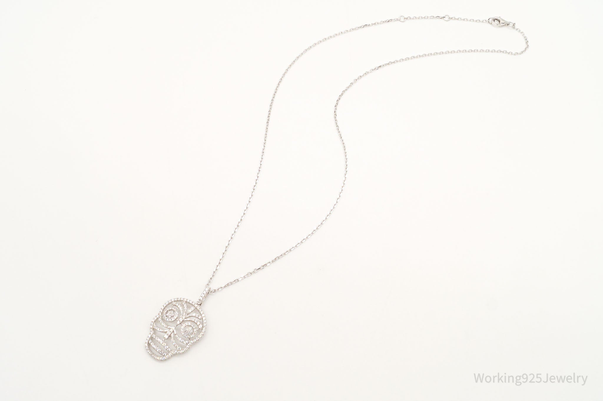 Vintage Cubic Zirconia Skull Sterling Silver Necklace | Jewelry > Necklaces > Pendants | Wiccan Center