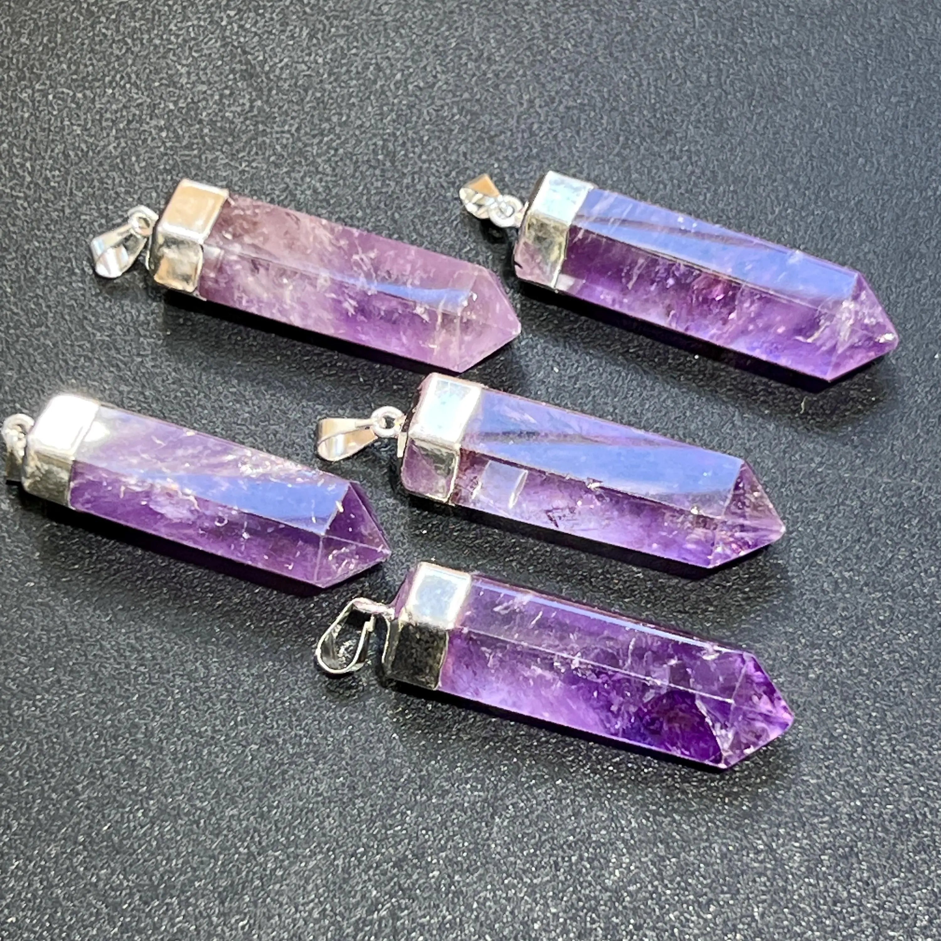 Amethyst Crystal Point Pendant (Silver Plated) Faceted Gemstone Jewelry Necklace Supply | Craft Supplies & Tools > Beads, Gems & Cabochons > Charms & Pendants > Pendants | Wiccan Center