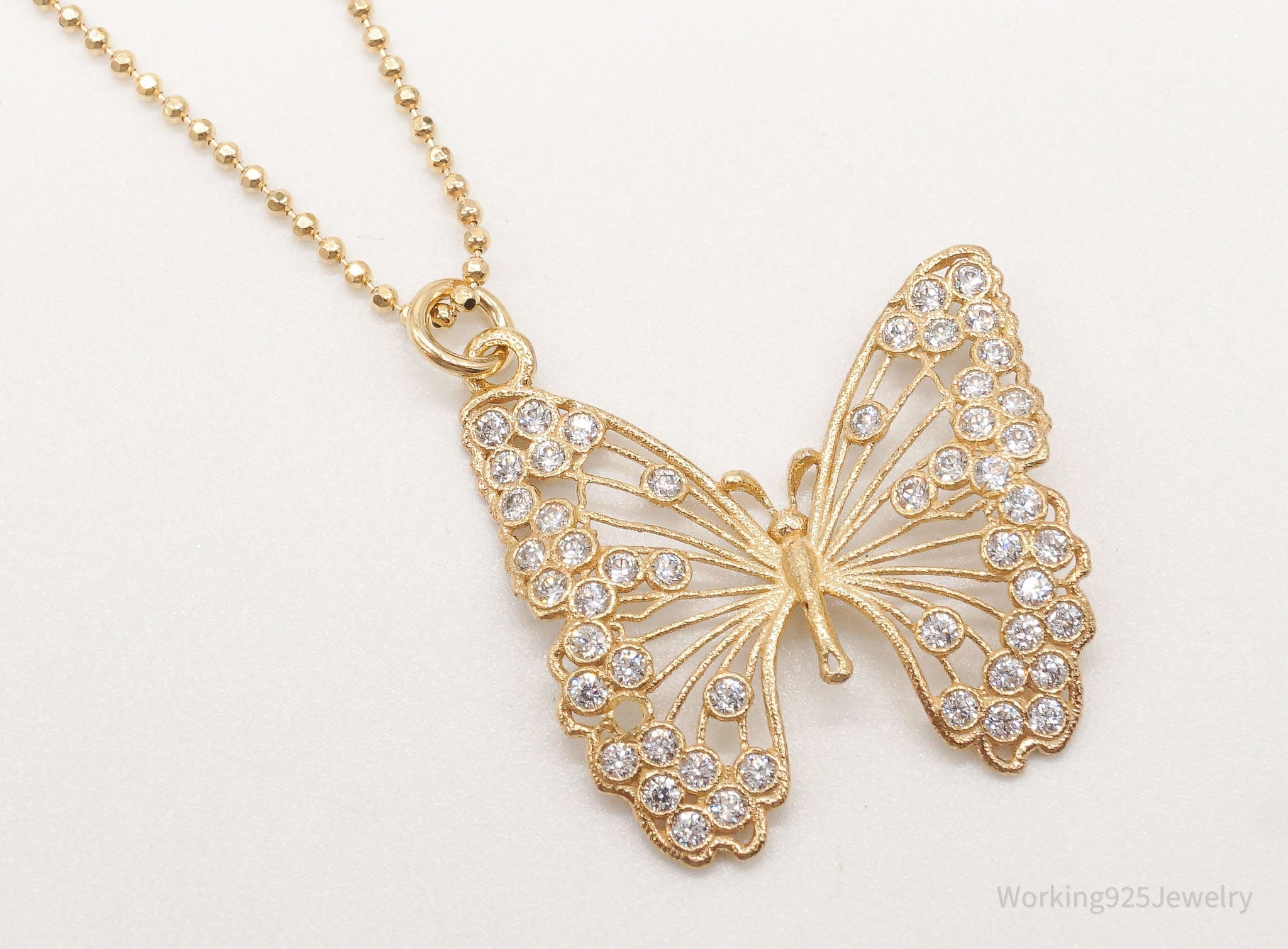 Large Vintage Butterfly Cubic Zirconia Gold Vermeil Sterling Silver Necklace | Jewelry > Necklaces > Pendants | Wiccan Center