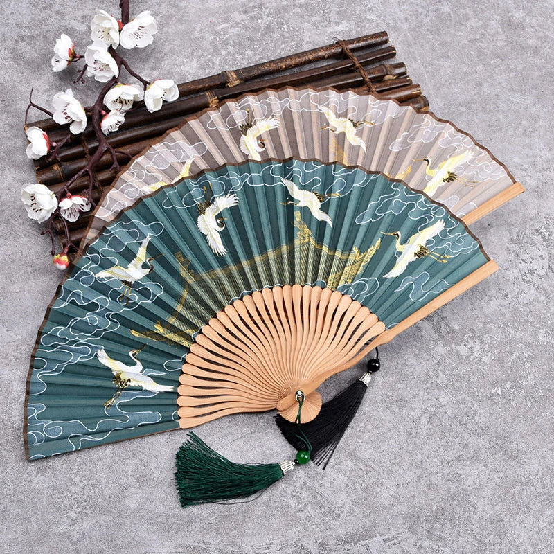 Vintage Bamboo & Silk Folding Hand Fan – Art Floral Design | Fans | Wiccan Center