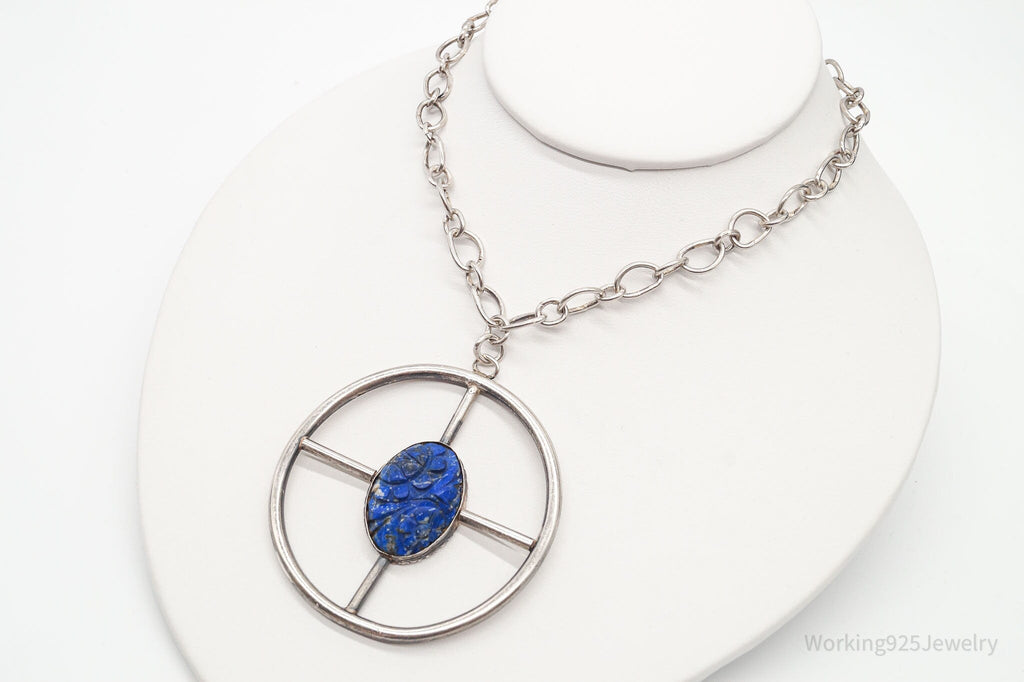 Antique Lapis Lazuli Modernist Style Large Pendant Silver Necklace | Jewelry > Necklaces > Pendants | Wiccan Center
