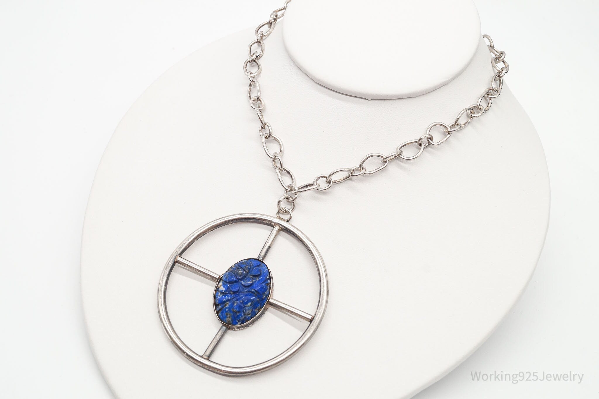 Antique Lapis Lazuli Modernist Style Large Pendant Silver Necklace | Jewelry > Necklaces > Pendants | Wiccan Center