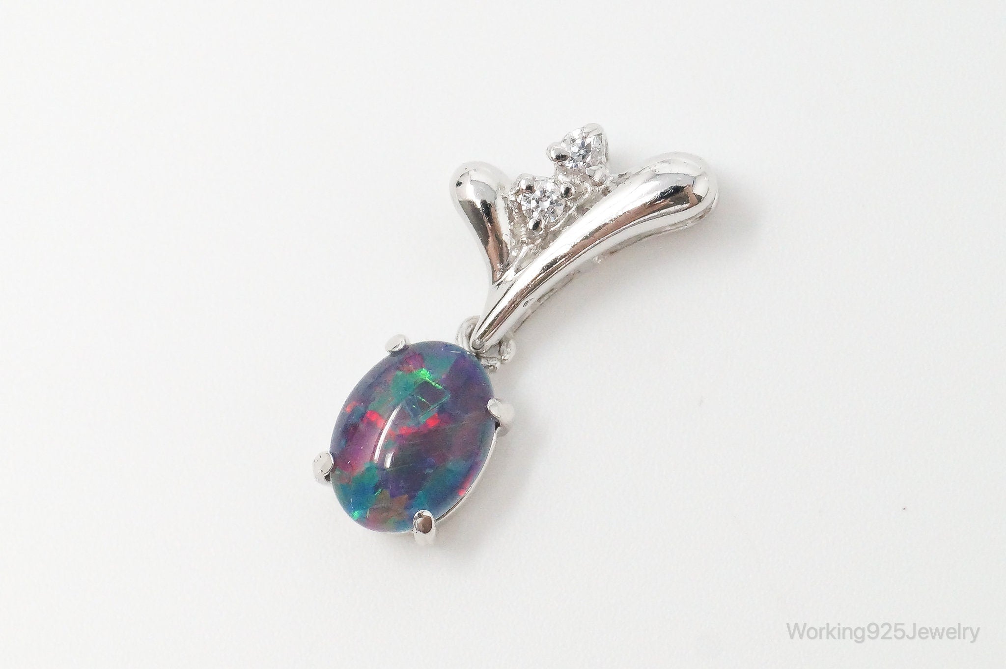 Vintage Opal Cubic Zirconia Sterling Silver Necklace Pendant | Jewelry > Necklaces > Pendants | Wiccan Center