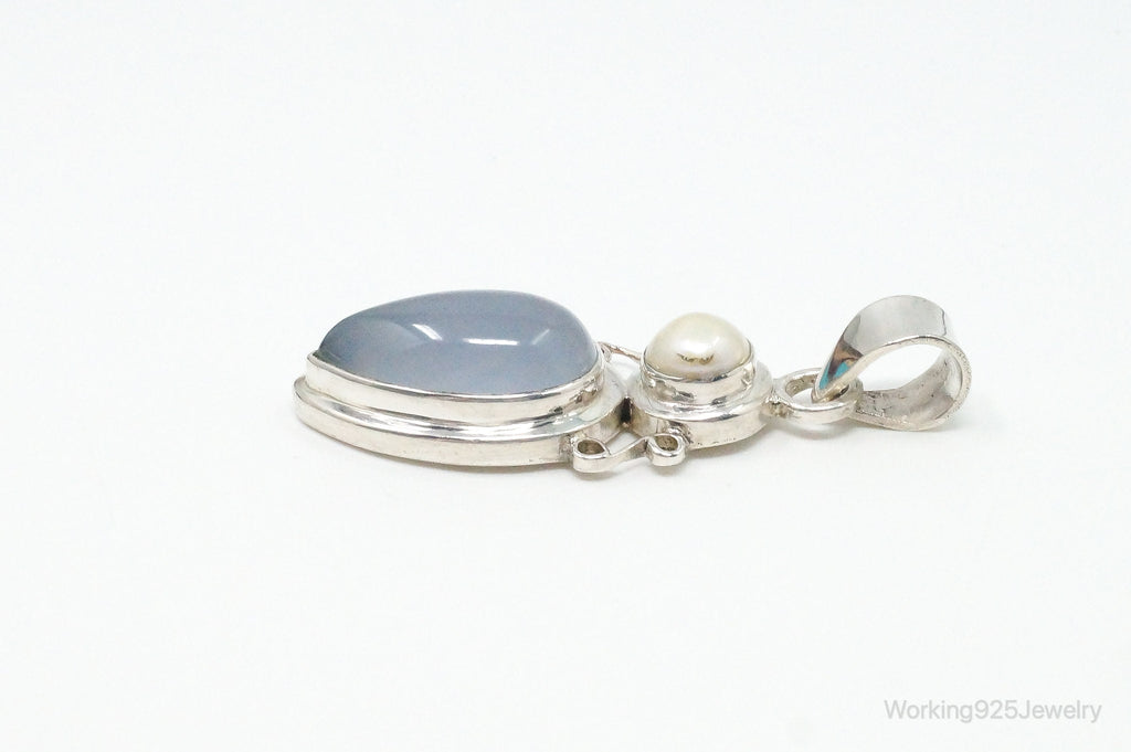 Large Designer Supreme Jewelers Blue Chalcedony Pearl Sterling Necklace Pendant | Jewelry > Necklaces > Pendants | Wiccan Center