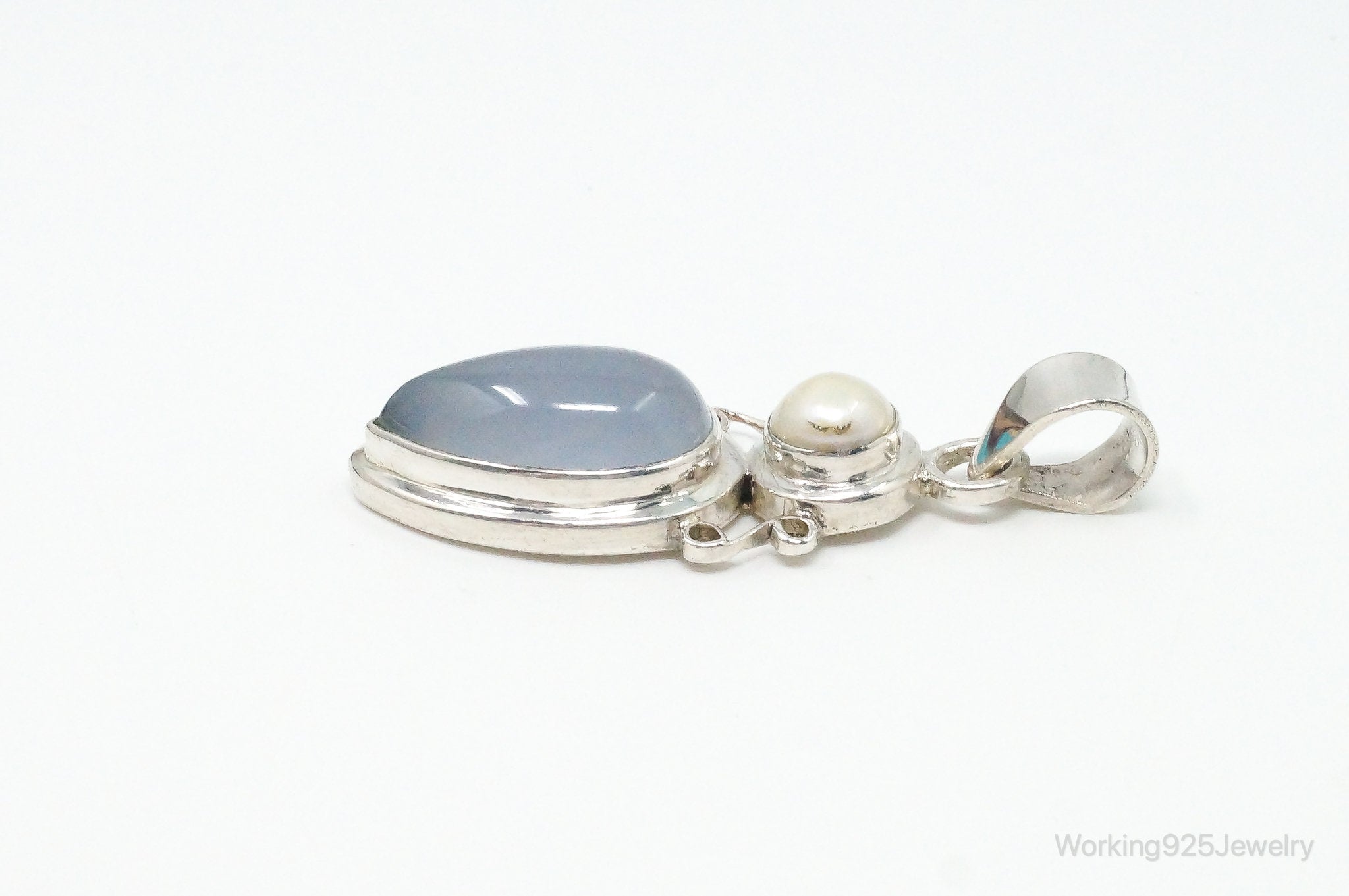 Large Designer Supreme Jewelers Blue Chalcedony Pearl Sterling Necklace Pendant | Jewelry > Necklaces > Pendants | Wiccan Center