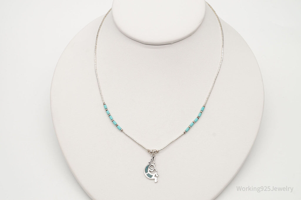Vintage Native America Turquoise Dancing Kokopelli Sterling Silver Necklace | Jewelry > Necklaces > Pendants | Wiccan Center